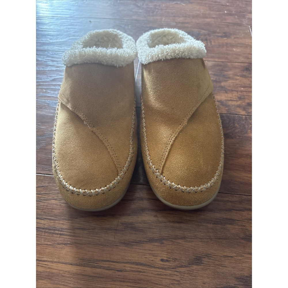 Orthofeet Women's Charlotte Faux Fur Lined Slippers Size 9 Wide Light Brown
